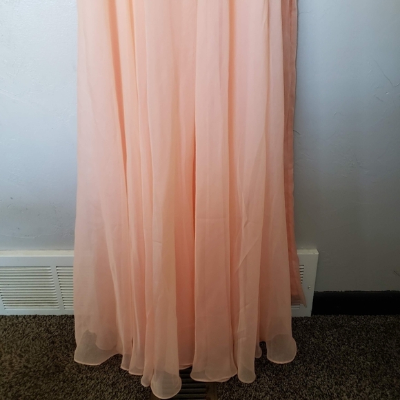 La Femme NWT Peach Apricot Maxi 10 Dress Strapless Tube Top Gold Gem Bust Flawed - Picture 8 of 10